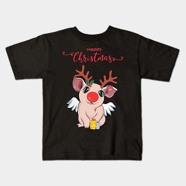 christmas sweater pig and reindeer Kids T-Shirt by Collagedream